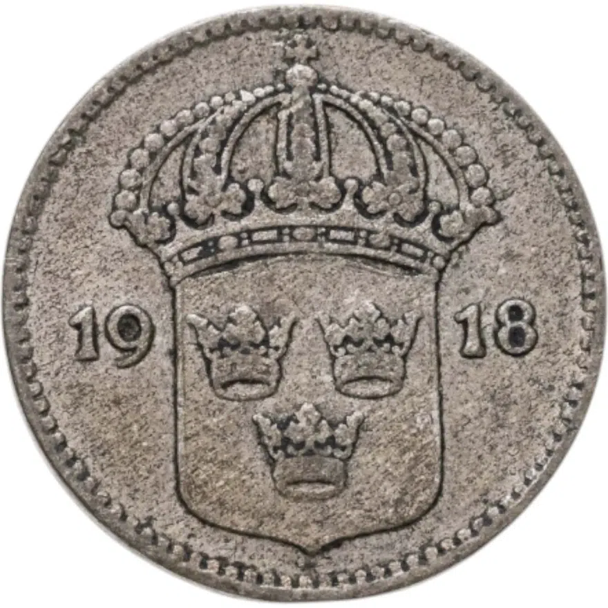 Швеция 10 эре (ore) 1918, реверс