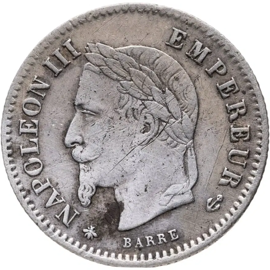 Франция 20 сантимов (centimes) 1867, реверс
