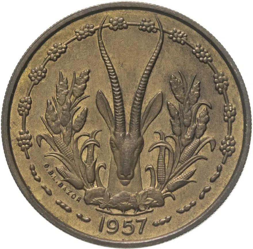 Французская Западная Африка 25 франков (francs) 1957, реверс