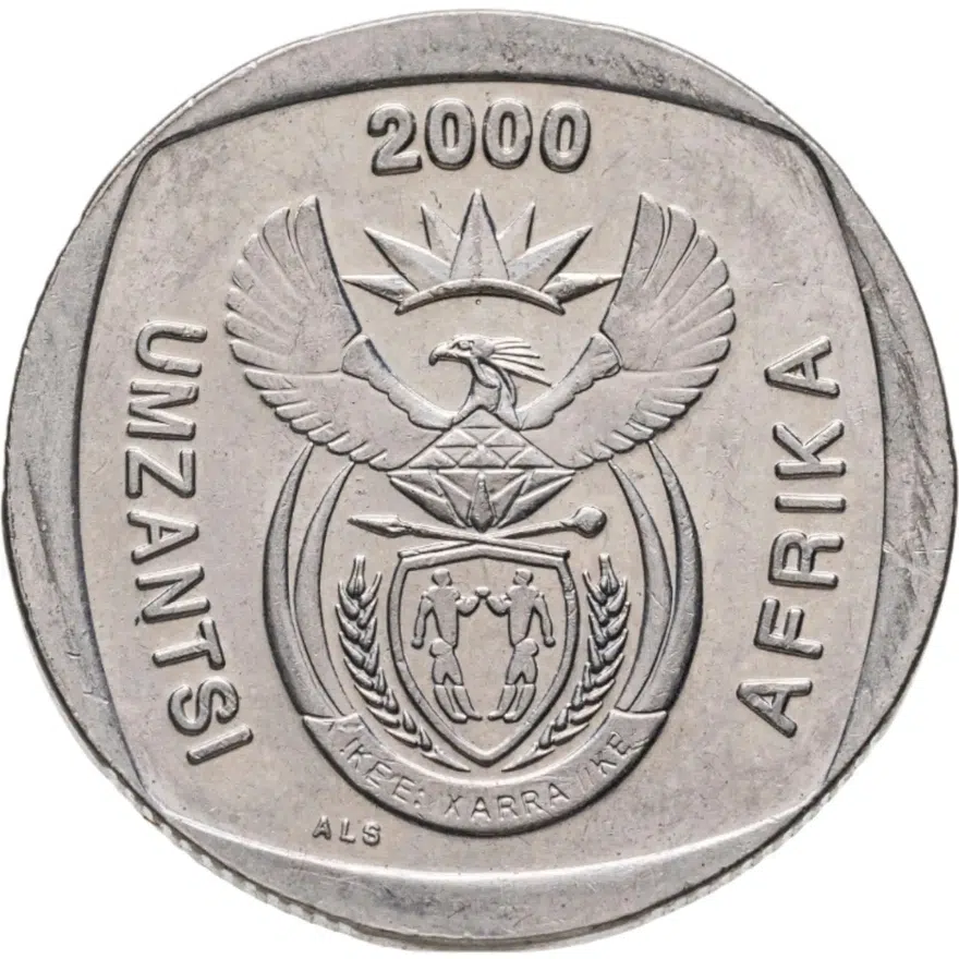 ЮАР 2 ранда (рэнда, rand) 2000  "UMZANTSI AFRIKA" по обеим сторонам