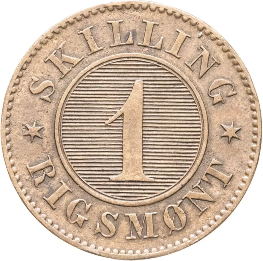Дания 1 скиллинг ригсмонт (скиллинг-ригсмёнт, skilling rigsmont) 1860, реверс