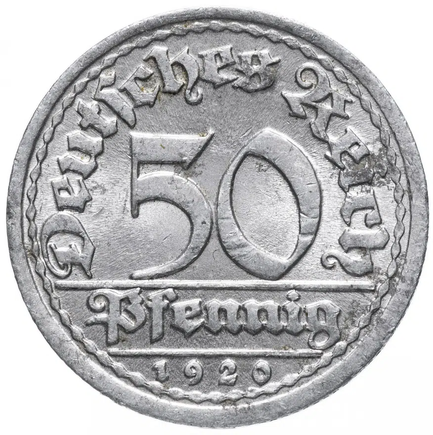 Германия (Веймарская республика) 50 пфеннигов (pfennig) 1920 J, аверс