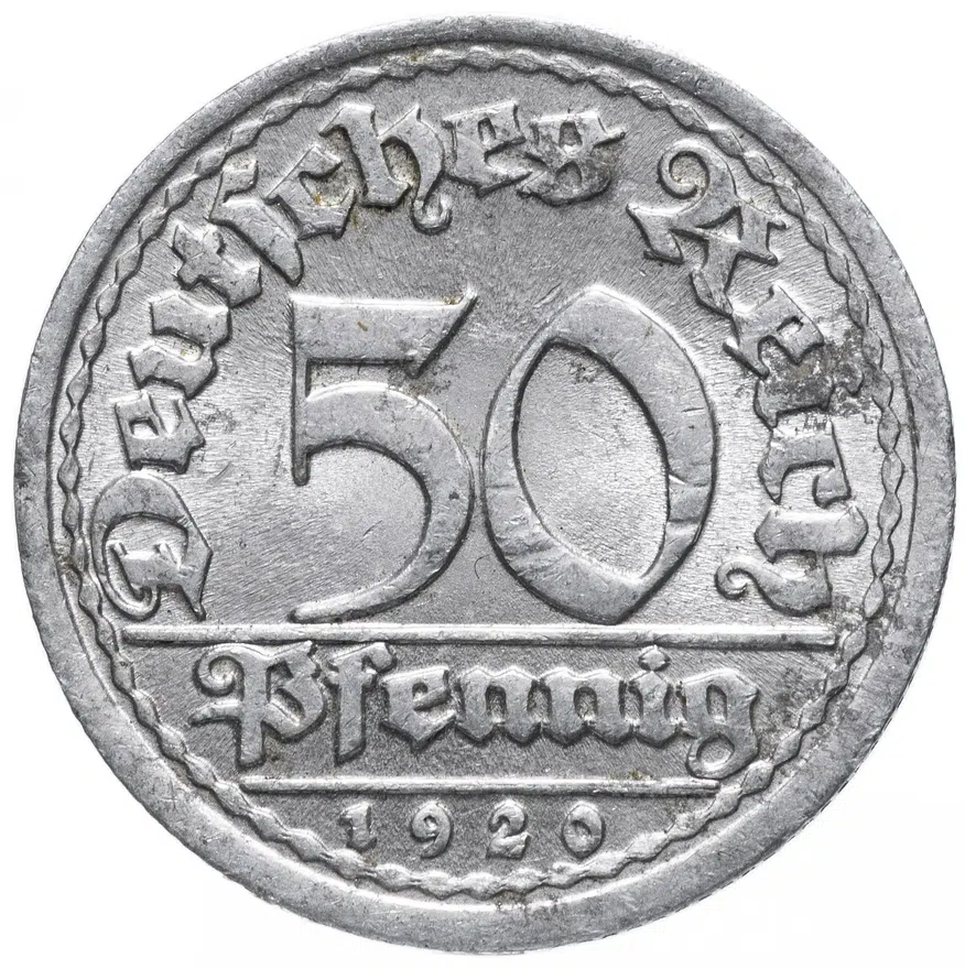 Германия (Веймарская республика) 50 пфеннигов (pfennig) 1920 J, реверс