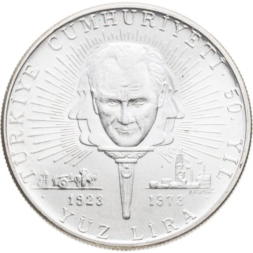 Турция 100 лир (lira) 1973  50 лет республике