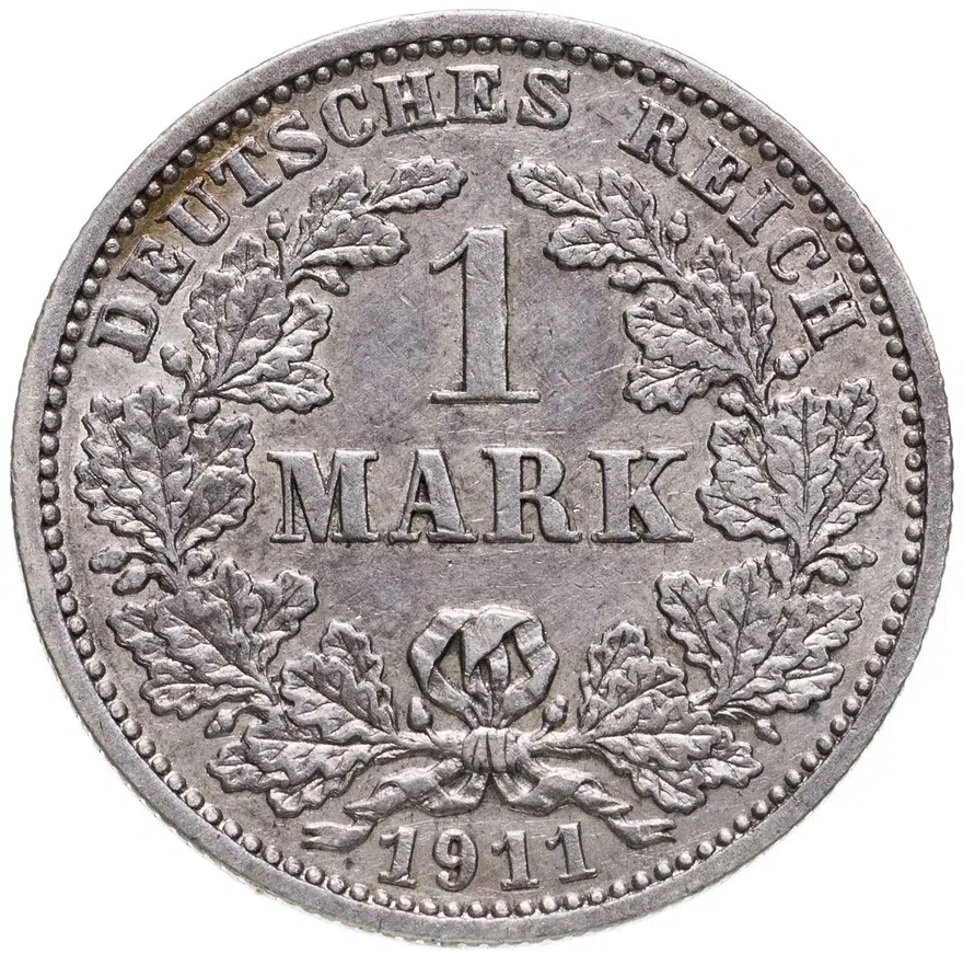 Германия 1 марка 1911 J знак монетного двора: "J" - Гамбург, аверс