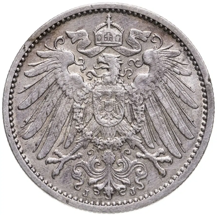 Германия 1 марка 1911 J знак монетного двора: "J" - Гамбург, реверс