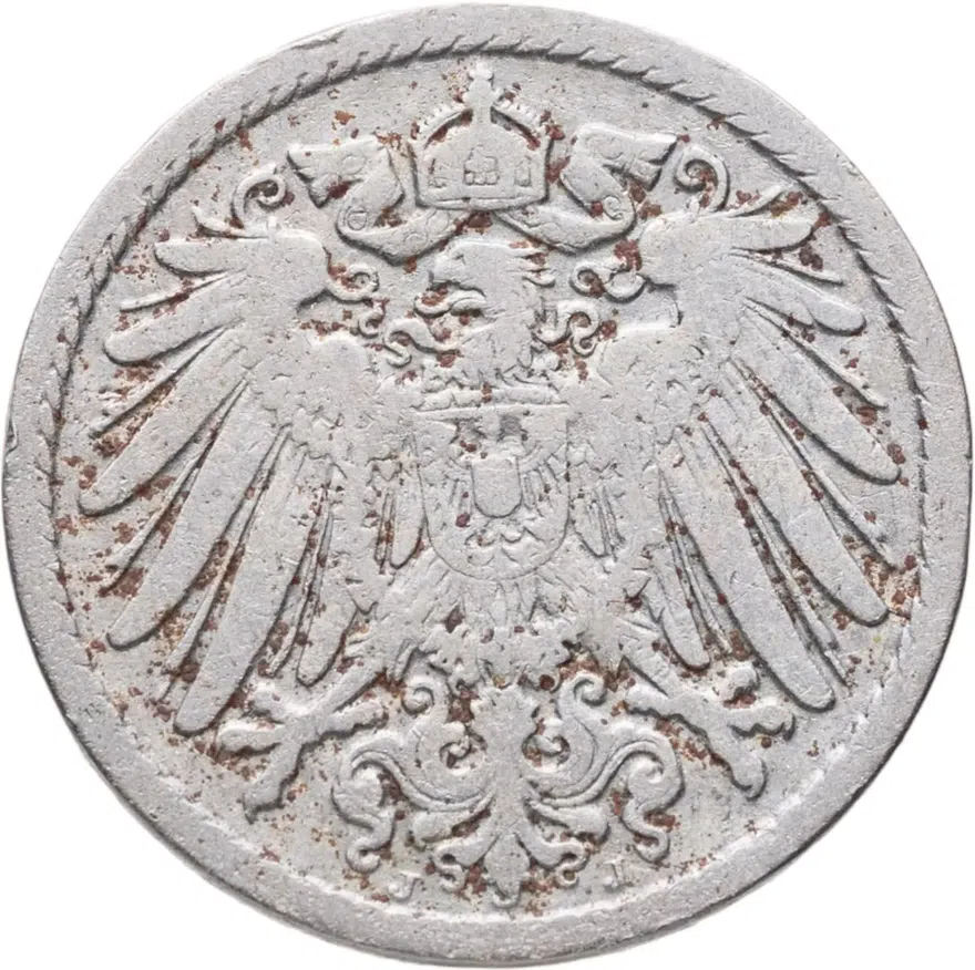 Германия 5 пфеннигов (pfennig) 1900 J  знак монетного двора: "J" - Гамбург, реверс