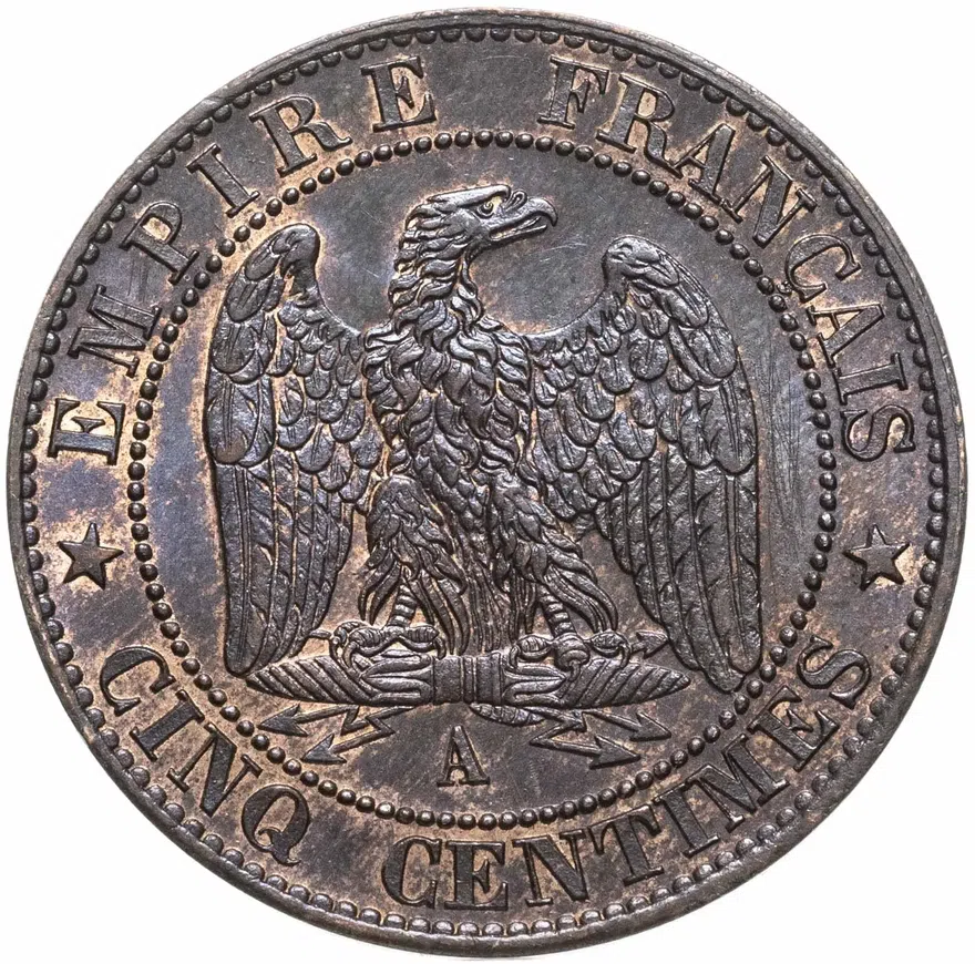 Франция 5 сантимов (centimes) 1864 A  знак монетного двора: "A" - Париж, реверс