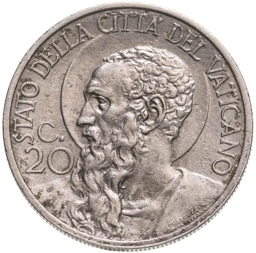 Ватикан 20 чентезимо (centesimi) 1931, аверс