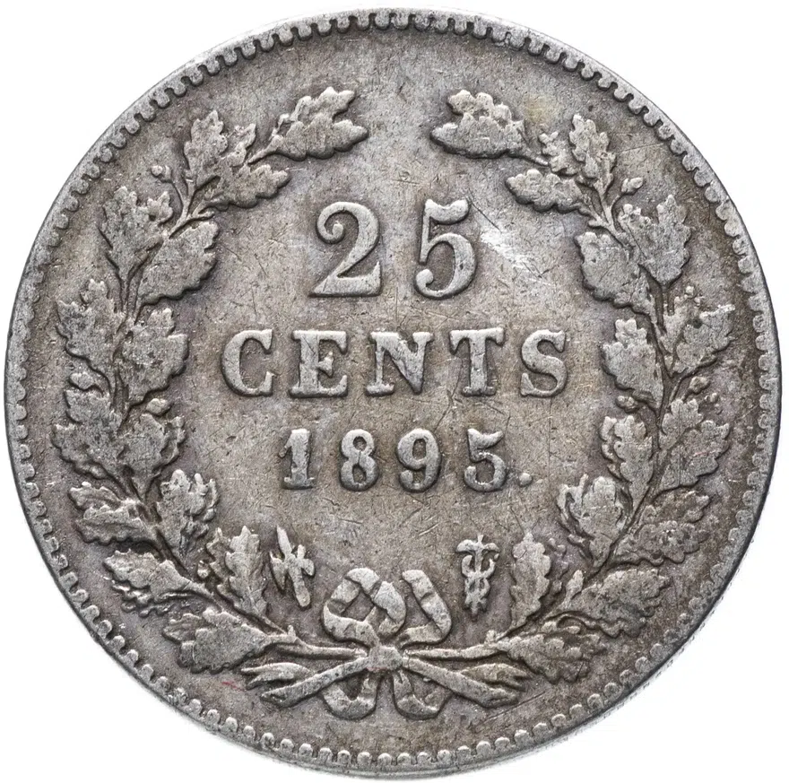 Нидерланды 25 центов (cents) 1895, реверс