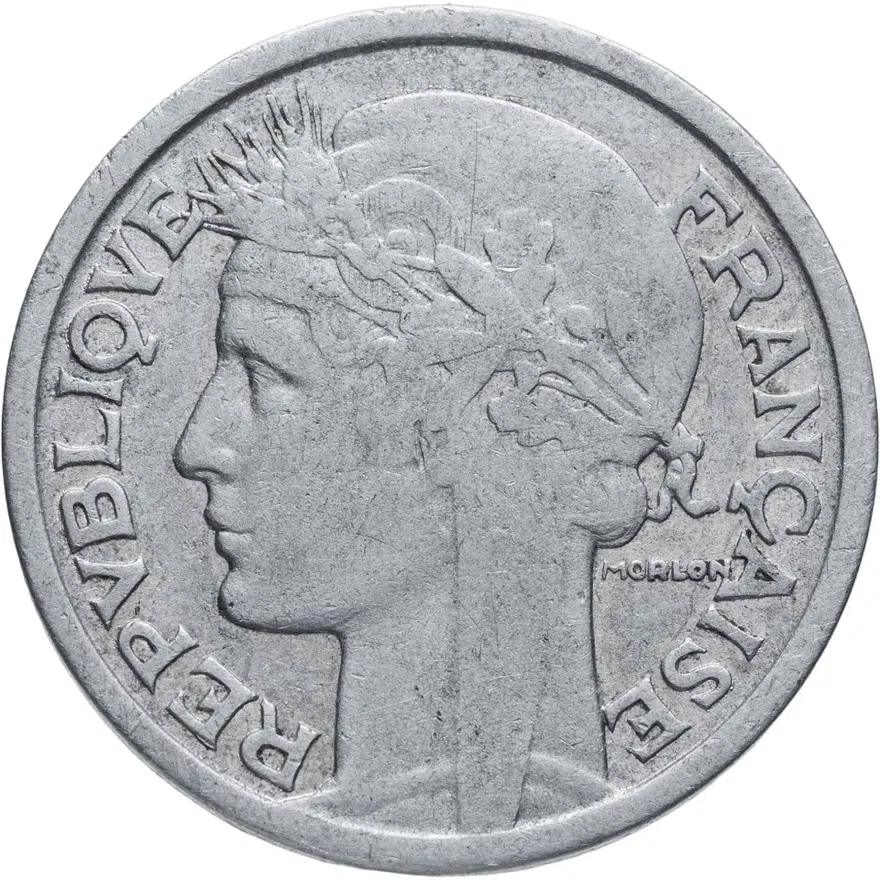 Франция 2 франка (francs) 1945 C  знак монетного двора: "C" - Кастельсарразен, реверс