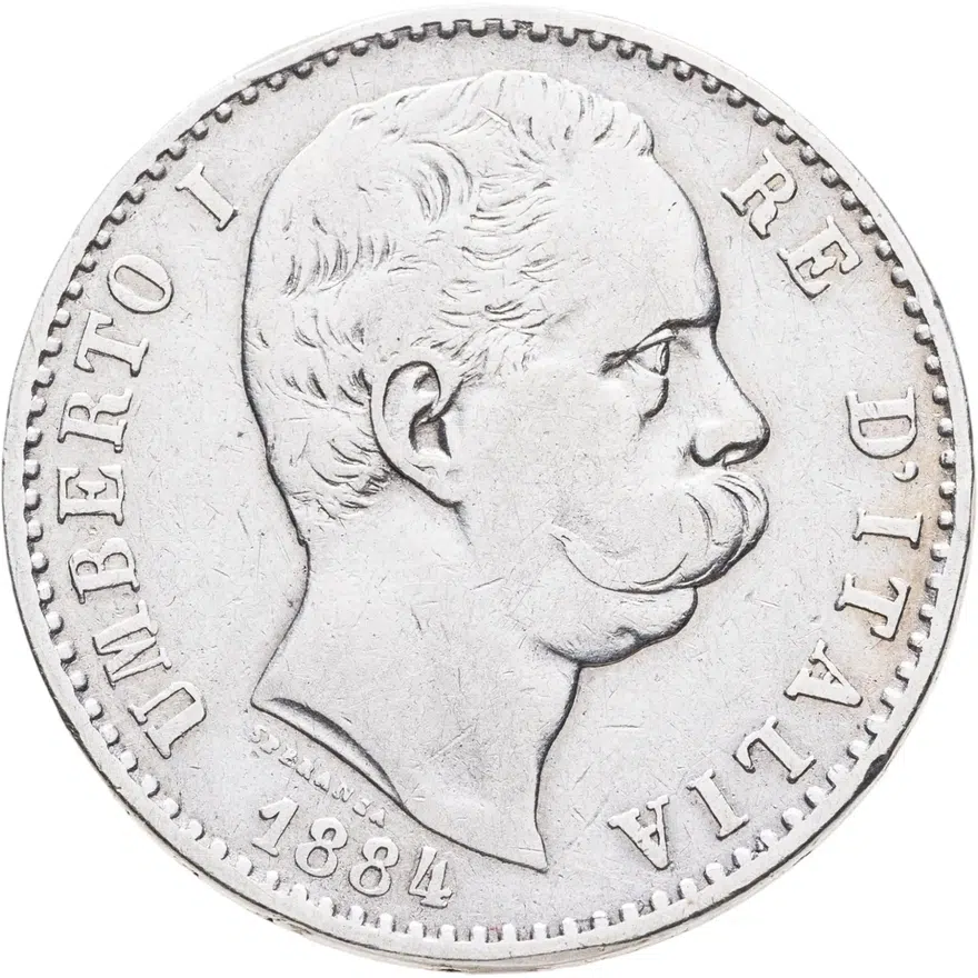 Италия 2 лиры 1884, аверс