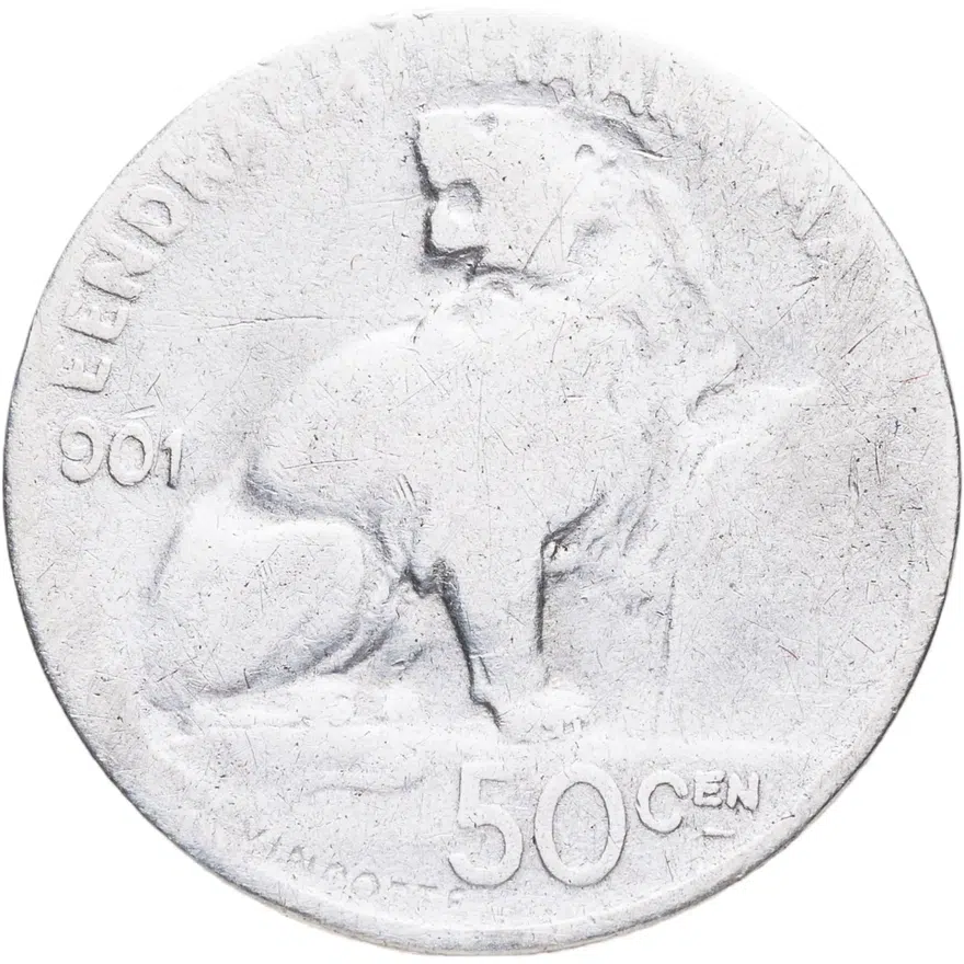 Бельгия 50 сантимов (centimes) 1901  Надпись на голландском - 'DER BELGEN', реверс