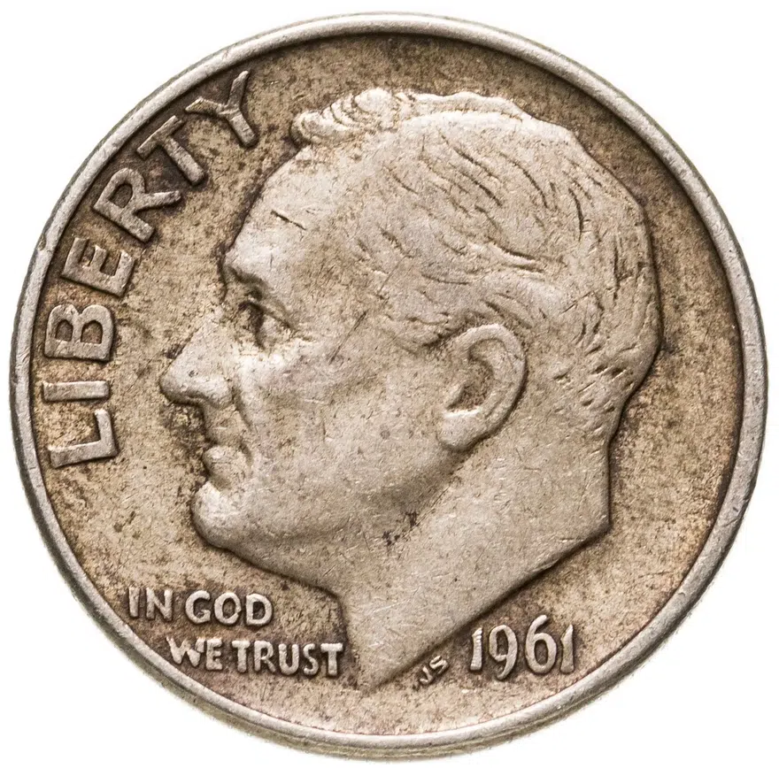 США 10 центов (дайм, one dime) 1961 D Silver Roosevelt Dime (Рузвельт)