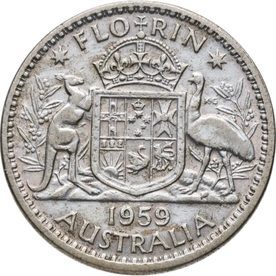 Австралия 2 шиллинга (флорин, shillings) 1959, аверс
