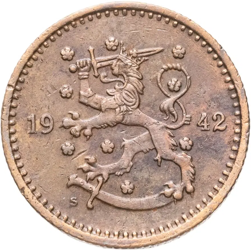 Финляндия 1 марка (markka) 1942, реверс