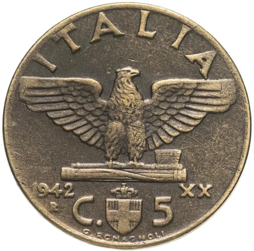 Италия 5 чентезимо (centesimi) 1942, реверс