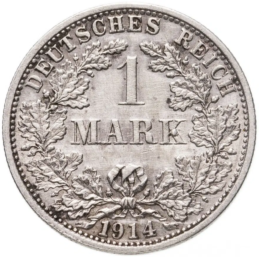 Германия 1 марка (mark) 1914 F  знак монетного двора: "F" - Штутгарт, аверс