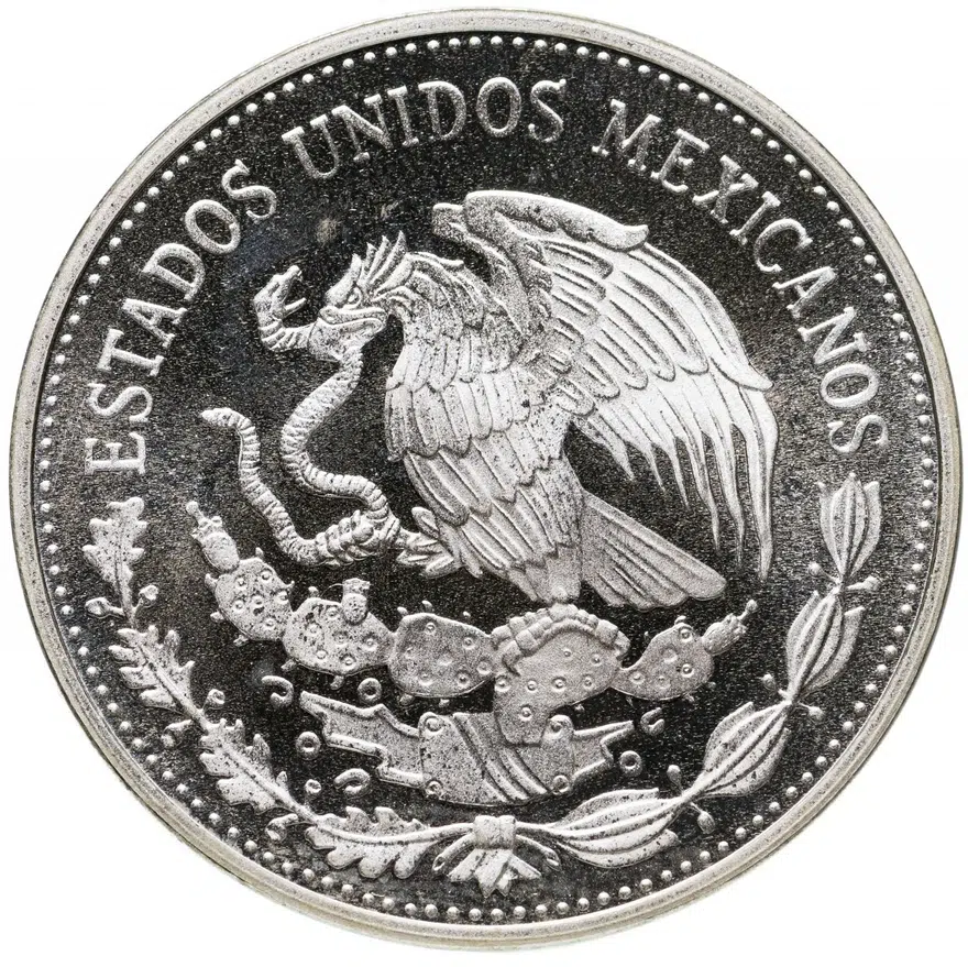 Мексика 50 песо (pesos) 1985 Чемпионат мира по футболу 1986 - Футболист с мячом, реверс