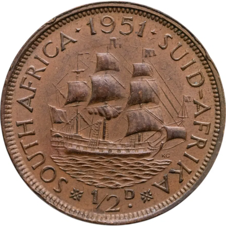 ЮАР  1/2 пенни (penny) 1951, аверс