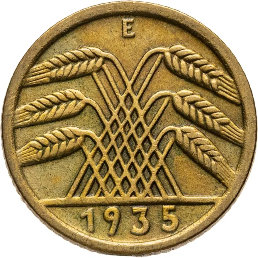 Германия 5 рейхспфеннигов (reichspfennig) 1935 E  знак монетного двора "E" — Мульденхюттен