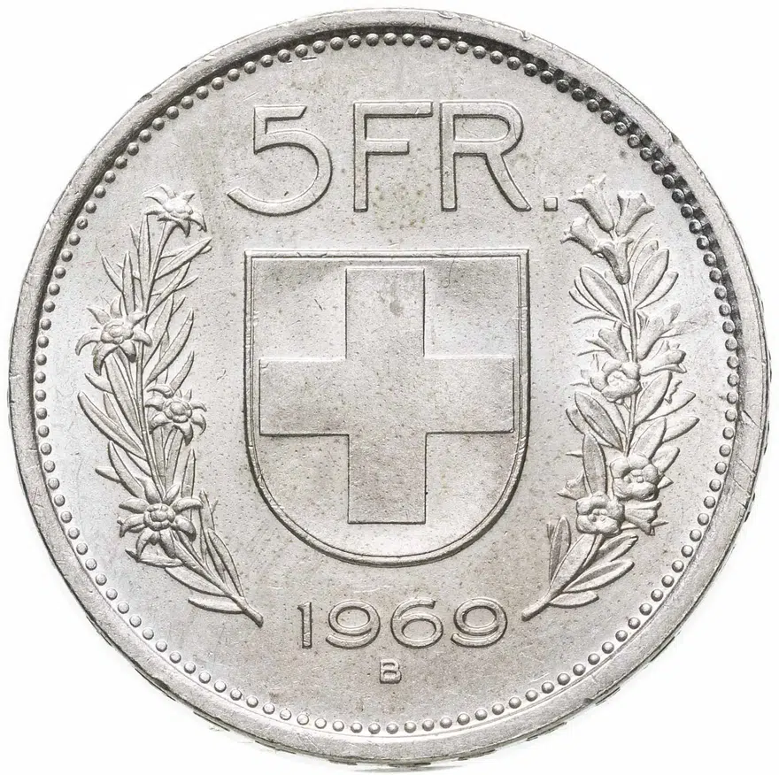 Швейцария 5 франков (francs) 1969, аверс