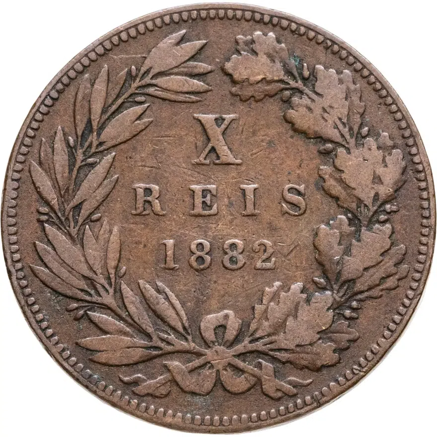 Португалия 10 рейс (reis) 1882, реверс