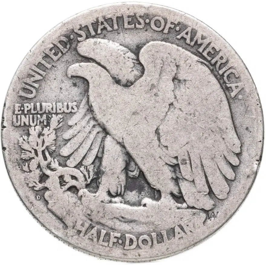 США 50 центов (1/2 доллара, half dollar) 1918  Walking Liberty Half Dollar Без отметки монетного двора, реверс