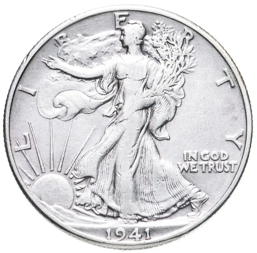 США 50 центов (1/2 доллара, half dollar) 1941 D Walking Liberty Half Dollar знак монетного двора: "D" - Денвер