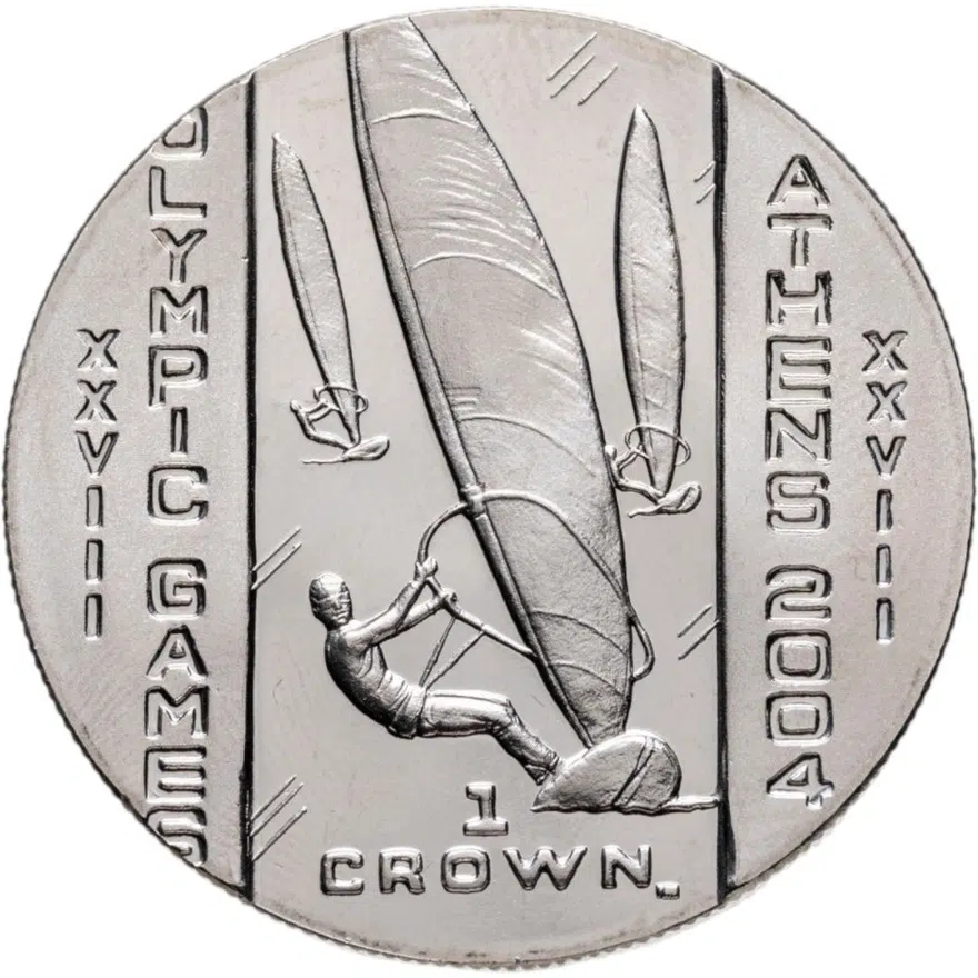 Остров Мэн 1 крона (crown) 2004 XXVIII летние Олимпийские Игры, Афины 2004 - Парусный спорт, аверс