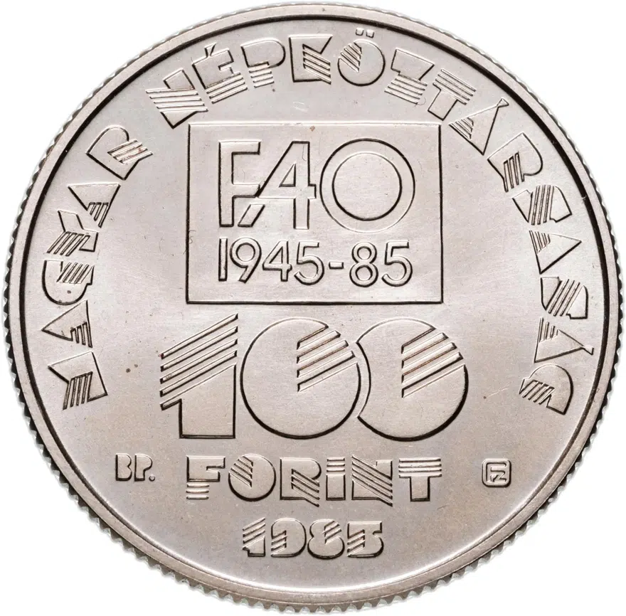 Венгрия 100 форинтов (forint) 1985  40 лет Продовольственной программе, аверс