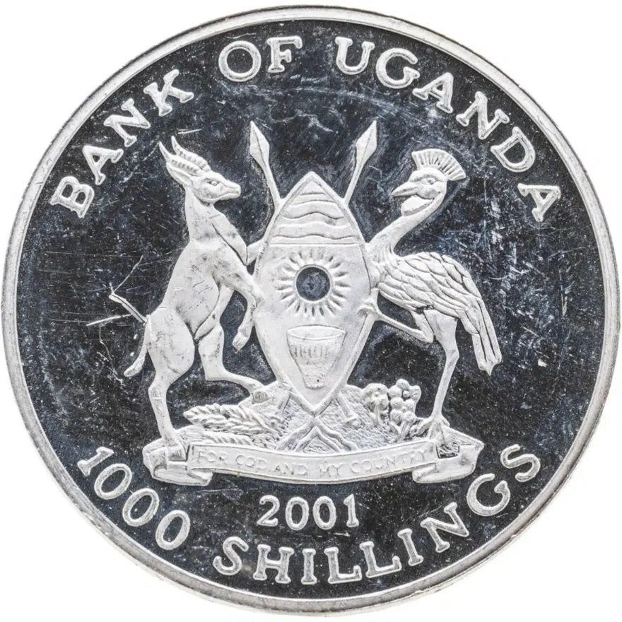 Уганда 1000 шиллингов (shillings) 2001  Чемпионат мира по футболу, Япония и Южная Корея 2002, реверс