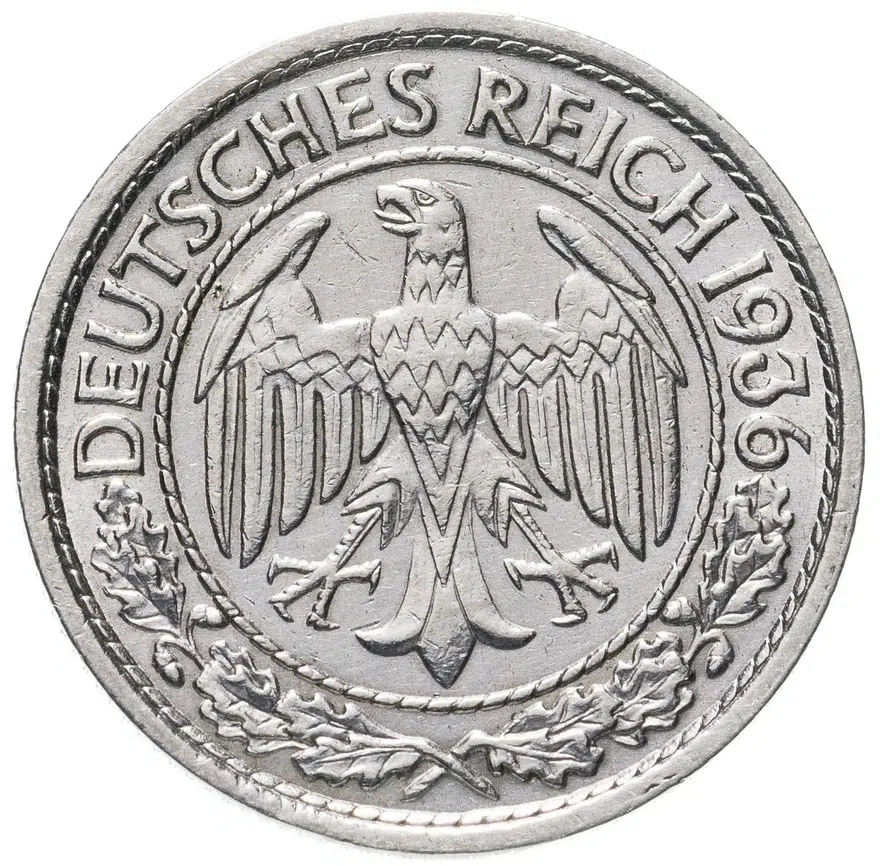 Германия 50 рейхспфеннигов (reichspfennig) 1936 A знак монетного двора "A" — Берлин