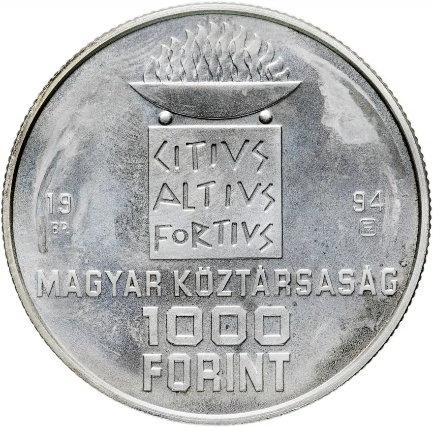 Венгрия 1000 форинтов (forint) 1994  XXVI летние Олимпийские Игры, Атланта 1996 Плавание, реверс