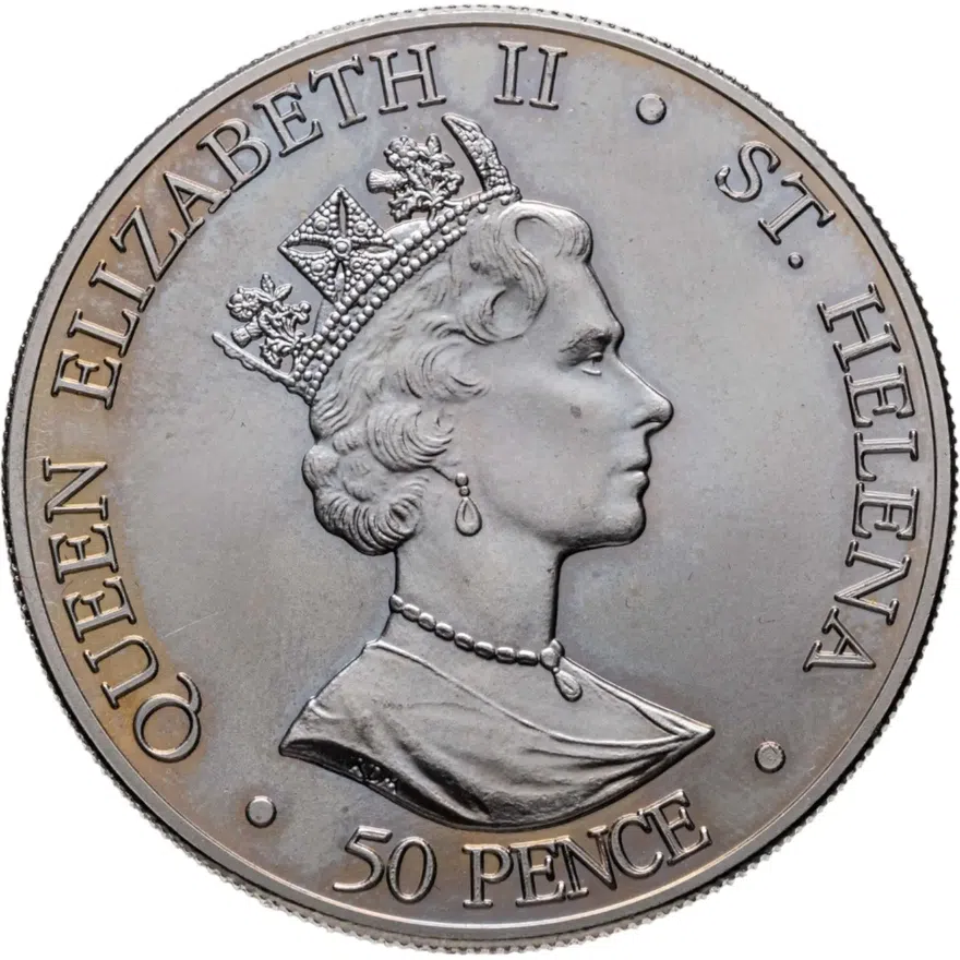 Остров Святой Елены 50 пенсов (pence) 2001 75 лет со дня рождения Королевы Елизаветы II, реверс