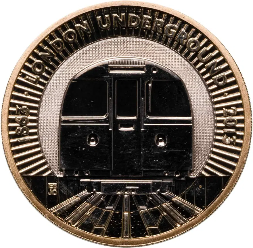 Великобритания 2 фунта (pounds) 2013 Лондонскому метро 150 лет: поезд, аверс