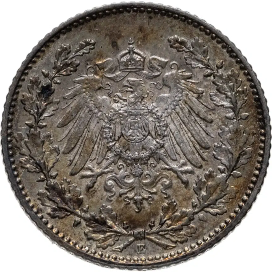 Германия 1/2 марки (mark) 1916 E знак монетного двора: "E" - Мульденхюттен, реверс