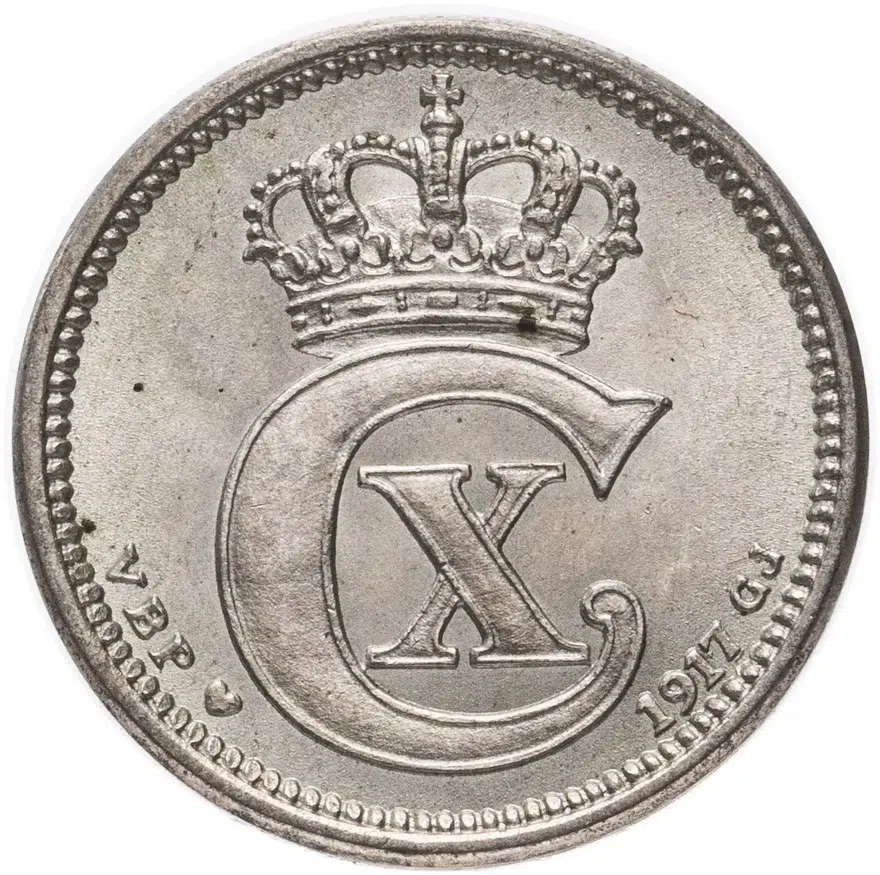 Дания 10 эре (ore) 1917, реверс