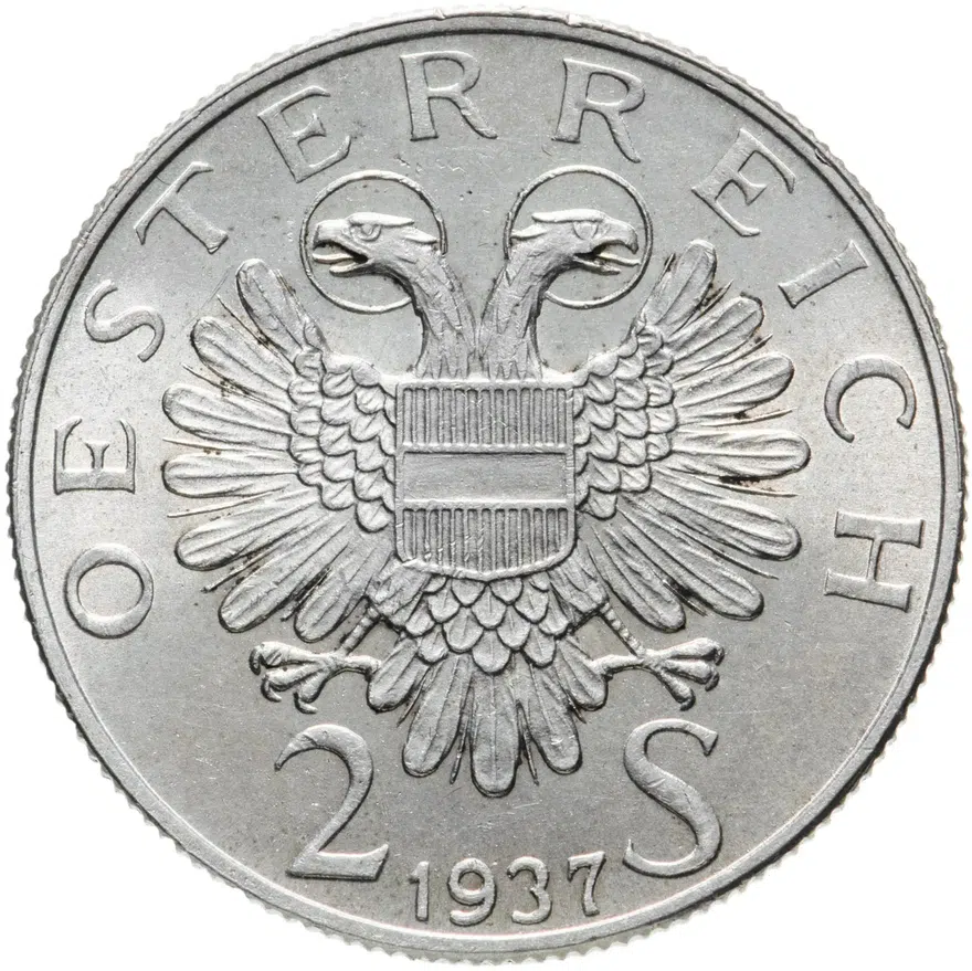 Австрия 2 шиллинга (shillings) 1937  200 лет со дня завершения строительства церкви Святого Карла, реверс
