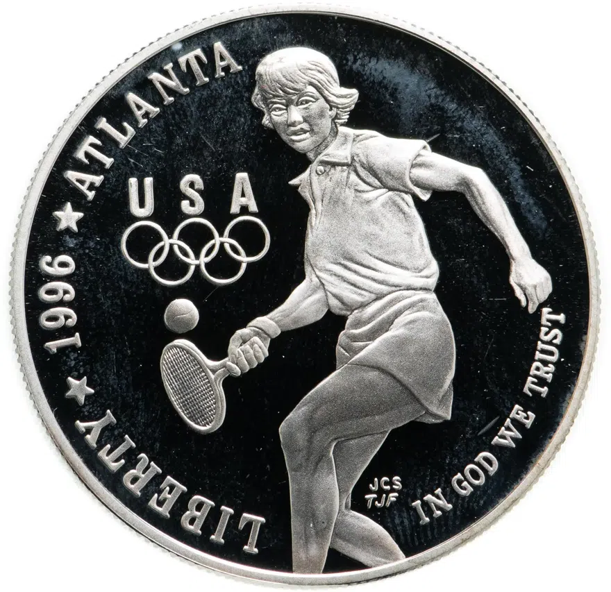 США 1 доллар (dollar) 1996 P "XXVI летние Олимпийские Игры, Атланта 1996 - Теннис", аверс