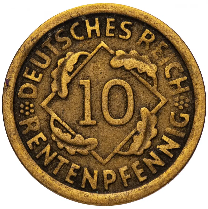 Германия 10 пфеннигов (рентенпфеннигов, rentenpfennig) 1924 F, аверс