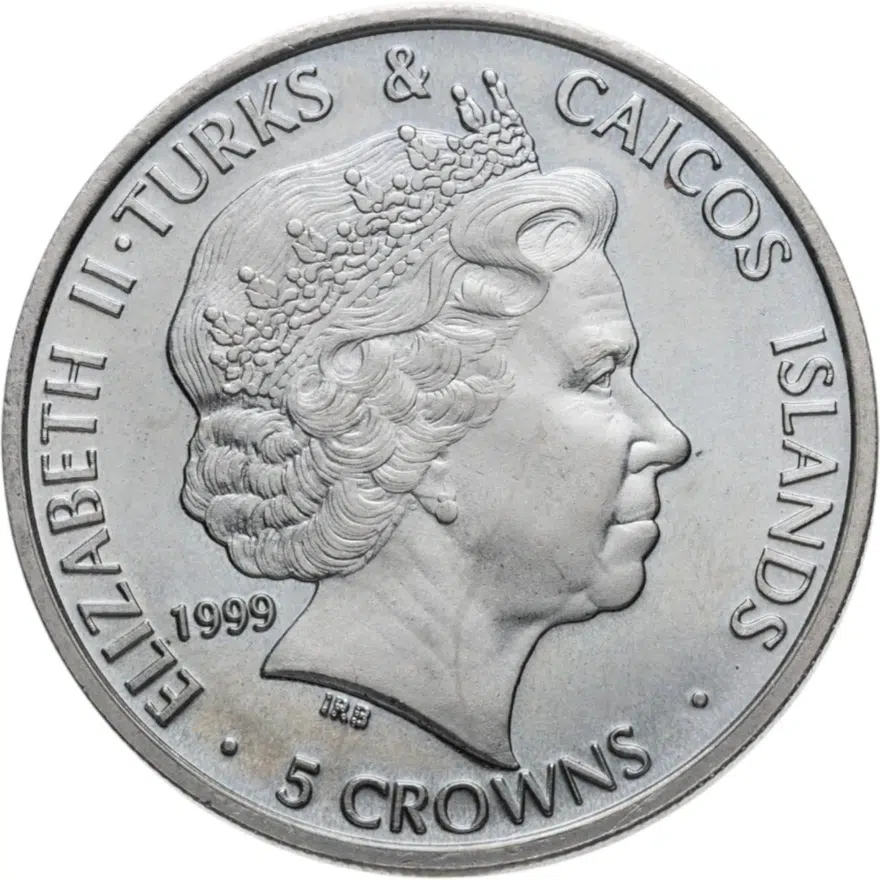 Тёркс и Кайкос 5 крон (crowns) 1999 Свадьба Принца Эдварда и Софи Рис-Джонс - Софи, реверс