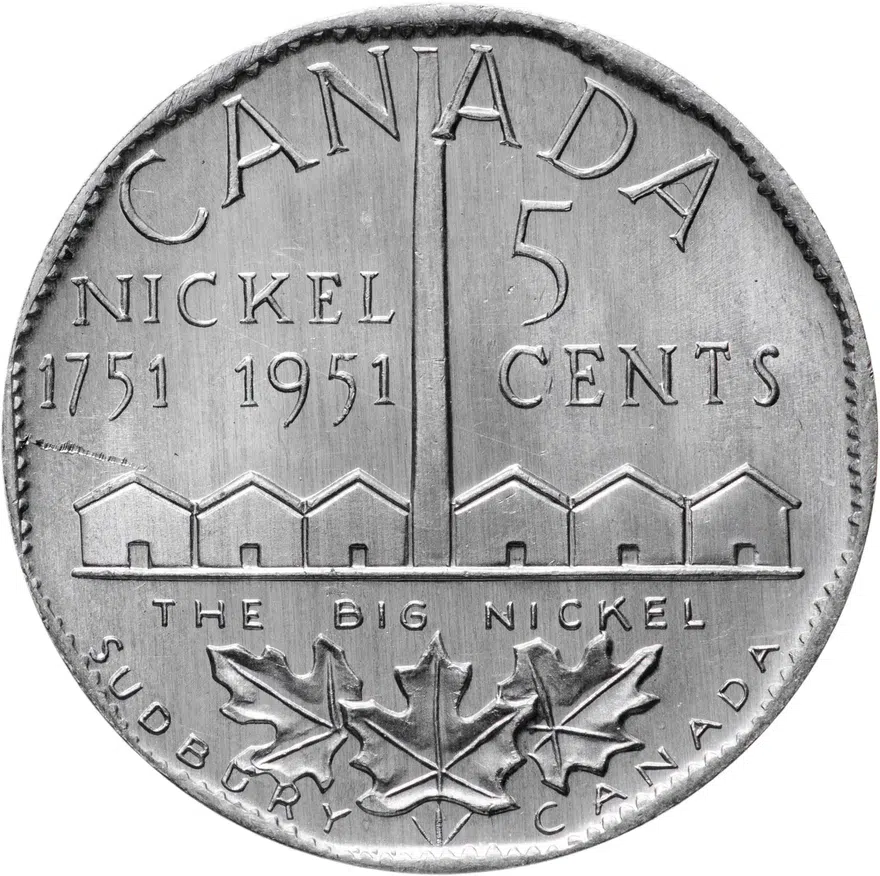 Канада 5 центов (cents) 1951  200 лет с момента открытия никеля