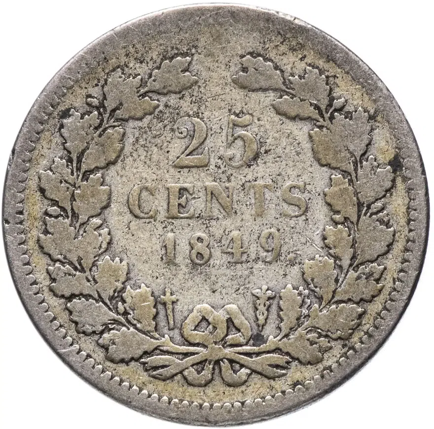 Нидерланды 25 центов (cents) 1849, реверс