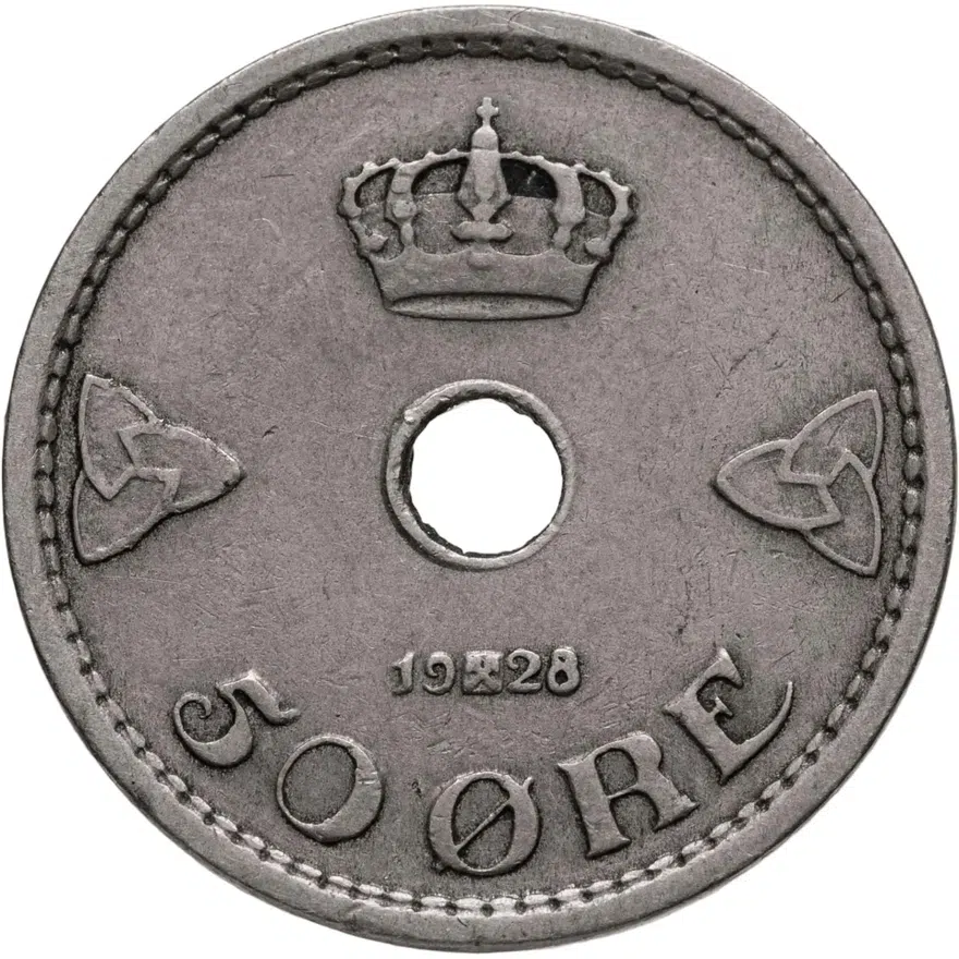 Норвегия 50 эре (ore) 1928, реверс