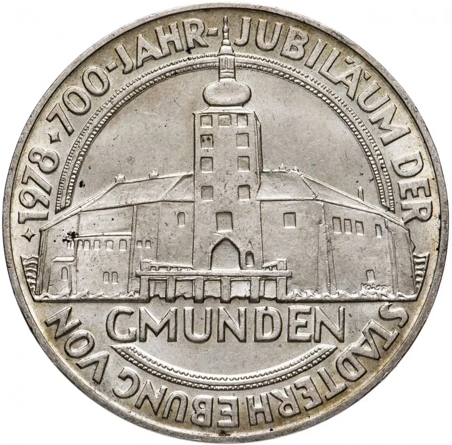 Австрия 100 шиллингов (shillings) 1978 "700 лет городу Гмунден", аверс
