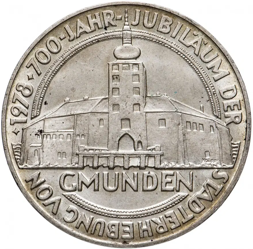 Австрия 100 шиллингов (shillings) 1978 "700 лет городу Гмунден", реверс