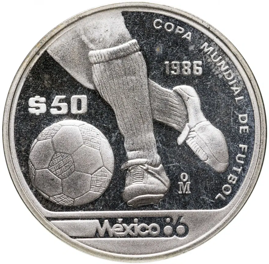 Мексика 50 песо (pesos) 1985 Чемпионат мира по футболу 1986 - Ведение мяча