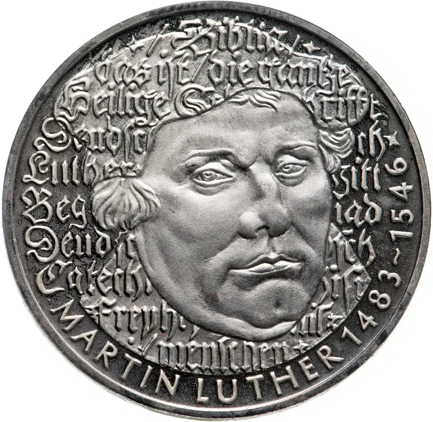 Германия 5 марок (deutsche mark) 1983  500 лет со дня рождения Мартина Лютера, аверс