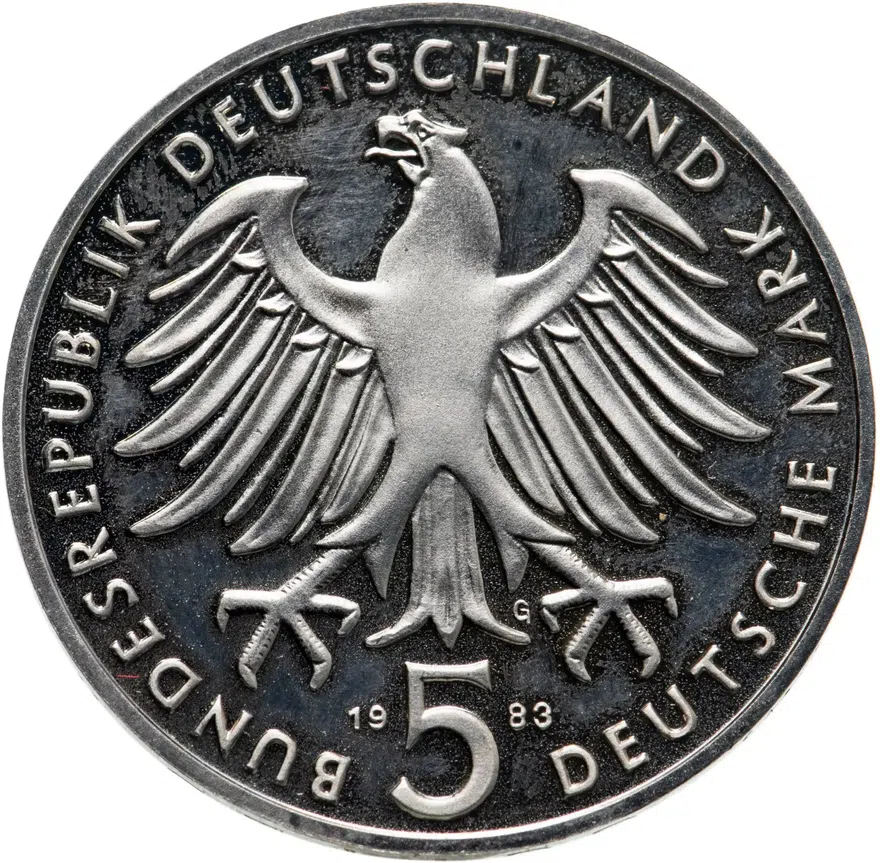 Германия 5 марок (deutsche mark) 1983  500 лет со дня рождения Мартина Лютера, реверс